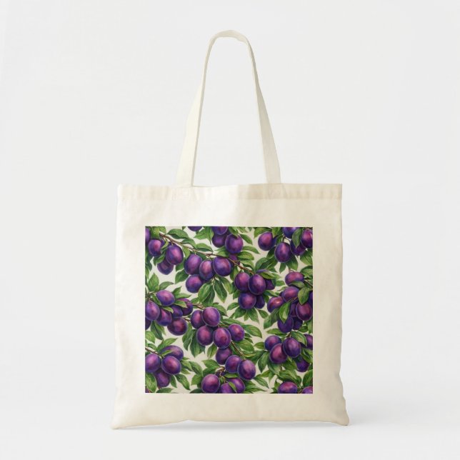 Bolsa Tote Padrão Botânico de Ameixa Roxa (Frente)