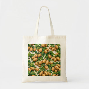 Bolsa Tote Padrão Botânico de Batata Rústica e Folhas Verdes