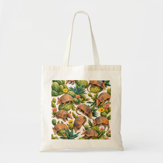 Bolsa Tote Padrão Botânico de Cacto Tatu (Frente)