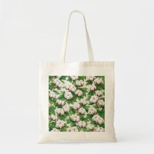 Bolsa Tote Padrão Botânico de Cápsula de Algodão Branco