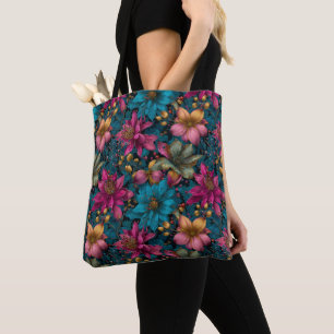 Bolsa Tote Padrão Botânico de Fantasia de Natal Vibrante