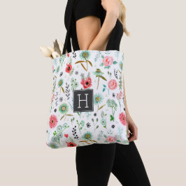 Bolsa Tote Padrão Botânico de Flores Florais Suaves Rosa