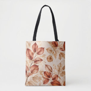 Bolsa Tote Padrão Botânico de Folhas de Outono em Cobre Elega