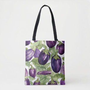 Bolsa Tote Padrão Botânico de Jardim de Berinjela em Aquarela