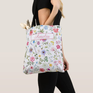 Bolsa Tote Padrão Botânico de Jardim de Flores Silvestres em