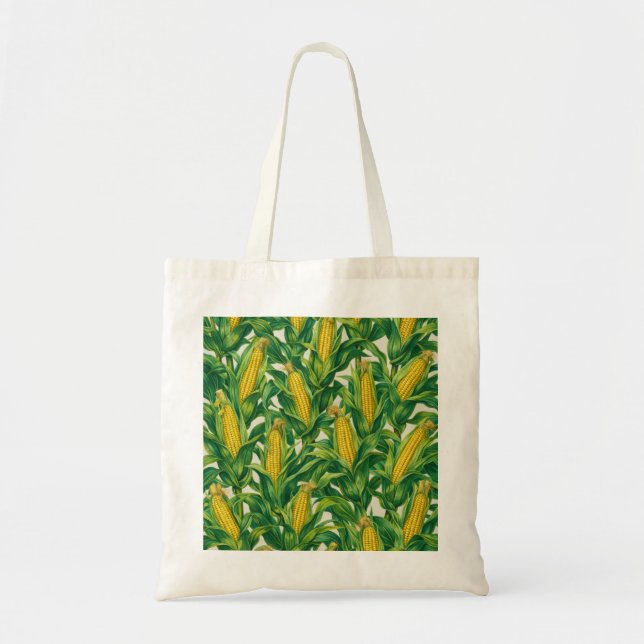 Bolsa Tote Padrão Botânico de Milho Doce Dourado (Frente)