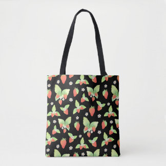 Bolsa Tote Padrão Botânico de Morango em Aquarela Fofa