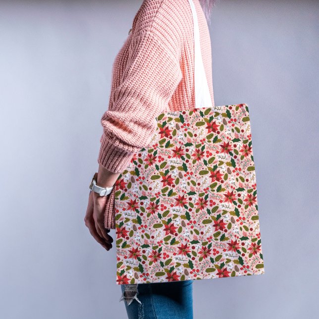 Bolsa Tote Padrão Botânico de Poinsettia Rosa Moderna (Get ready for a stylish and merry holiday season—our festive totes are filled with cheer! 🎁)