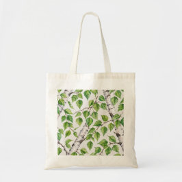Bolsa Tote Padrão Botânico de Ramos de Bétula em Aquarela