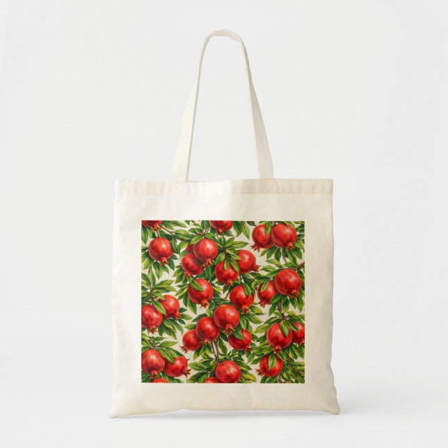 Bolsa Tote Padrão Botânico de Romã (Frente)