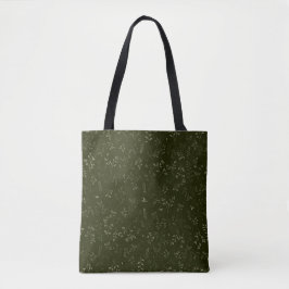 Bolsa Tote Padrão Botânico Ditsy Verde Escuro Temperamental