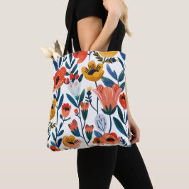 Bolsa Tote Padrão Botânico Floral Folclórico Vintage Terracot