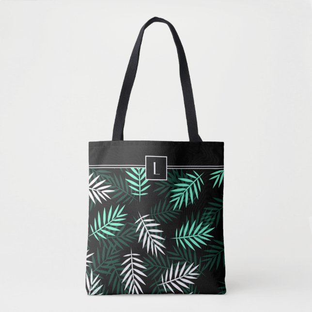 Bolsa Tote Padrão Botânico Verde de Monograma Elegante (Frente)