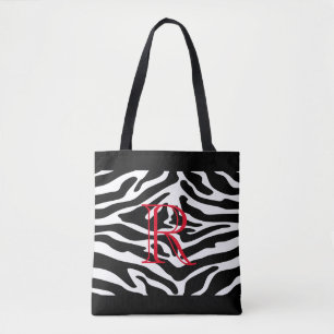 Bolsa Tote Padrão branco de zebra sobre qualquer cor com mono