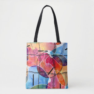 Bolsa Tote Padrão Branco Preto abstrato Watercolor