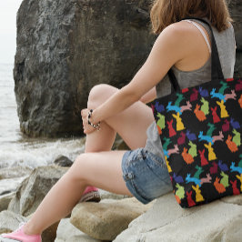 Bolsa Tote Padrão Bunny Rabbit em Preto