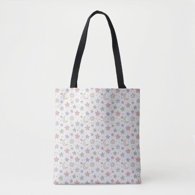 Bolsa Tote Padrão Caprichoso de Lua e Estrela (Frente)