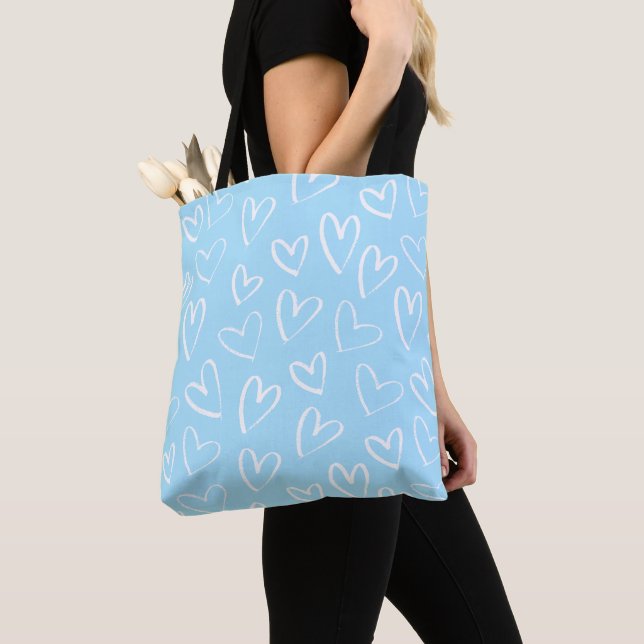 Bolsa Tote Padrão cardíaco azul e branco (Close Up)