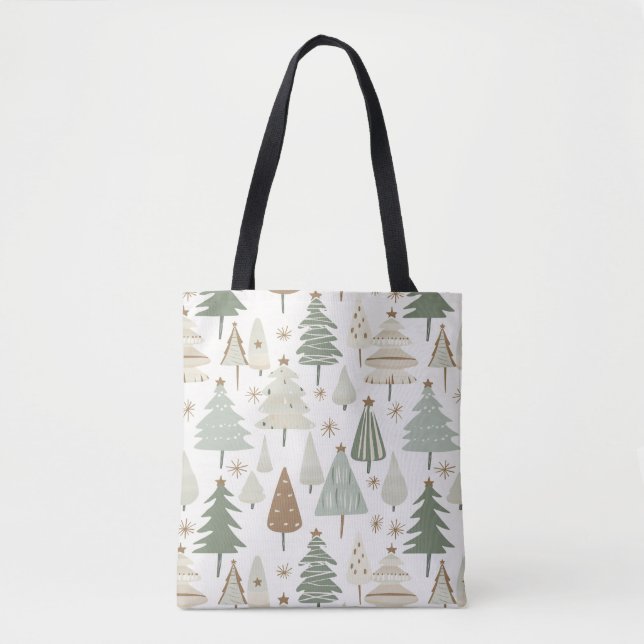 Bolsa Tote Padrão castanho das Árvores de Natal modernas (Frente)