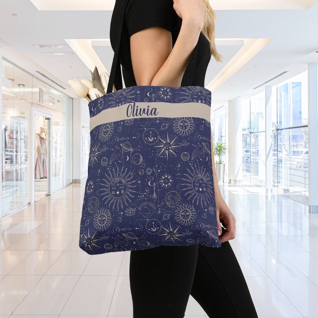 Bolsa Tote Padrão Celestial Azul Marinho Personalizado (Criador carregado)