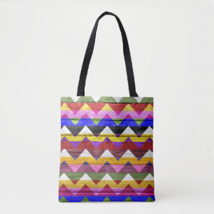 Bolsa Tote Padrão Chevron Colorido de Madeira Moderno #10
