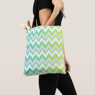 Bolsa Tote Padrão Chevron stripes limão teal aqua ombre