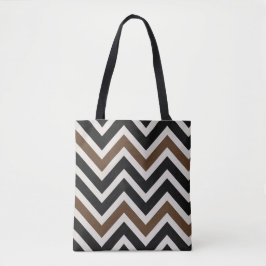Bolsa Tote Padrão Chic Black White Brown Chevron Zig Zag