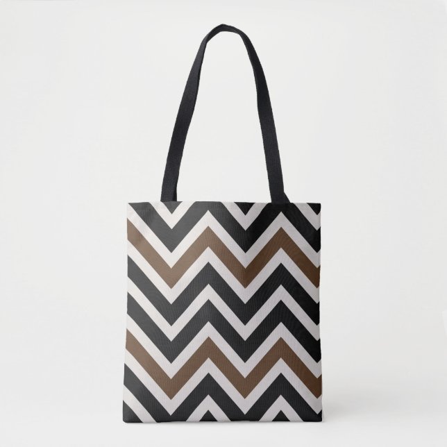 Bolsa Tote Padrão Chic Black White Brown Chevron Zig Zag (Frente)