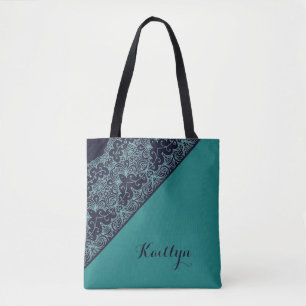 Bolsa Tote Padrão Cinto Forma de Nome Azul Monograma