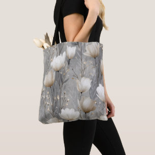 Bolsa Tote Padrão Cinza Francês