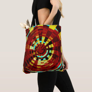 Bolsa Tote Padrão Circular Vermelho Azul Amarelo-Amarelo-Cas