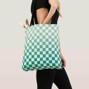 Bolsa Tote Padrão claro para verde escuro e branco verificad