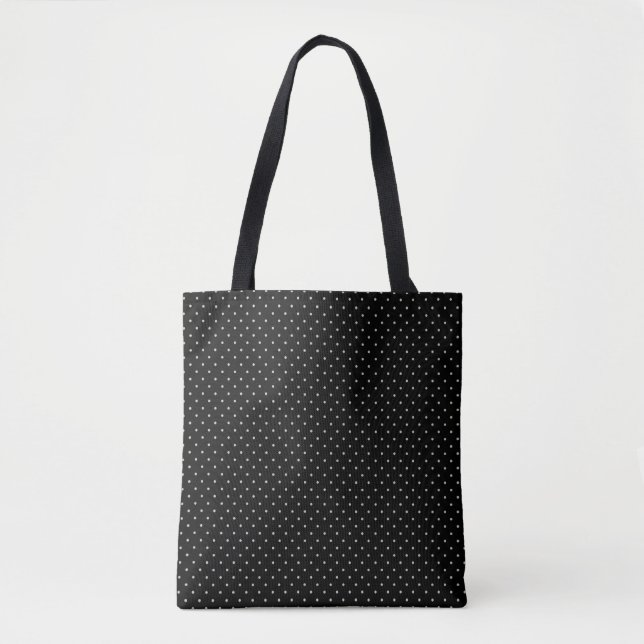 Bolsa Tote Padrão Clássico de Bolinhas Preto e Branco (Frente)