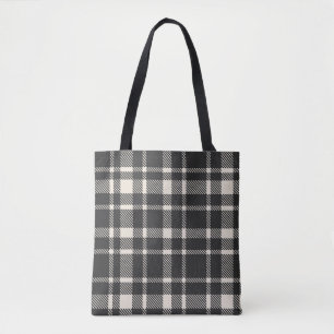 Bolsa Tote Padrão Clássico de Tartan Xadrez - Preto e Esbranq