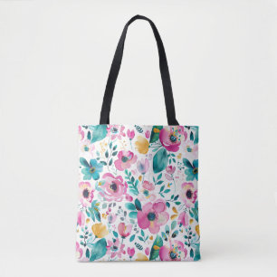 Bolsa Tote Padrão colorido das flores de primavera