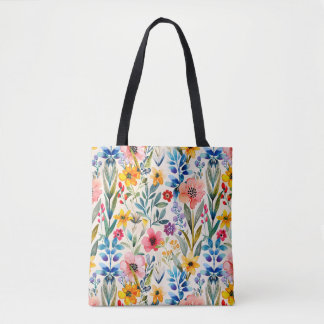 Bolsa Tote Padrão colorido das flores de primavera