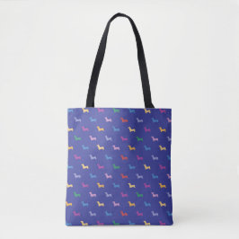 Bolsa Tote Padrão Colorido de Dachshunds Azul