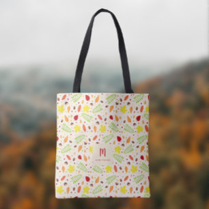 Bolsa Tote Padrão colorido de folhas de outono com nome perso