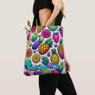 Bolsa Tote Padrão Colorido de Frutas e Legumes 