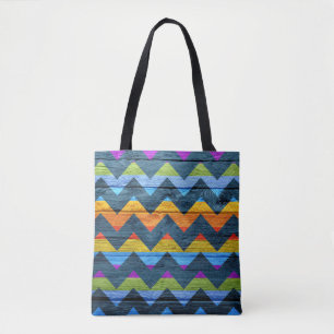 Bolsa Tote Padrão Colorido de Madeira Moderna Chevron #11