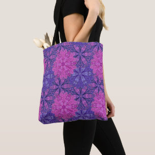 Bolsa Tote Padrão colorido de mandala rosa e azul