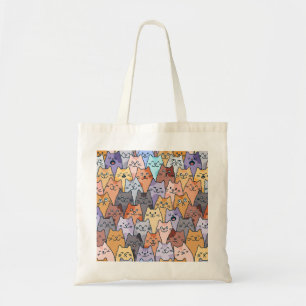 Bolsa Tote Padrão Colorido de Multidão de Gatos Fofo Rosto de