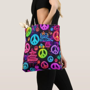 Bolsa Tote Padrão Colorido de Paz Neon