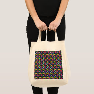 Bolsa Tote Padrão Colorido de Peixes Tropicais em Preto