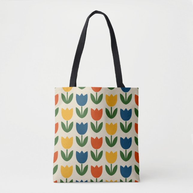 Bolsa Tote Padrão Colorido de Tulipas (Frente)