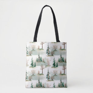 Bolsa Tote Padrão com árvores de Natal, árvores e arbustos