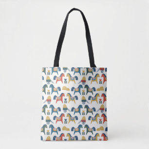 Bolsa Tote Padrão com cavalos inspirado na arte escandinava.