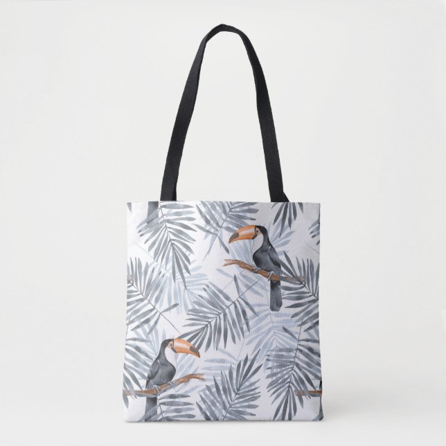 Bolsa Tote Padrão com folhas de toucador e cinza (Frente)
