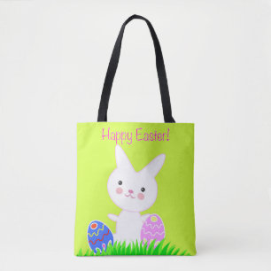 Bolsa Tote Padrão com lebres decorativas engraçadas e ovos.