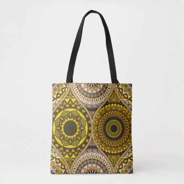 Bolsa Tote Padrão com mandalas. Elementos decorativos venosos (Frente)